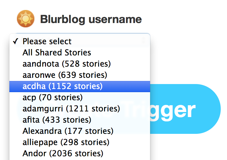 IFTTT integration showing NewsBlur blurblog recipes